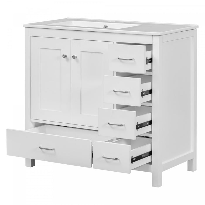 Meuble de salle de bain moderne Derek 36 pouces avec lavabo ceramique et rangement multiple, blanc