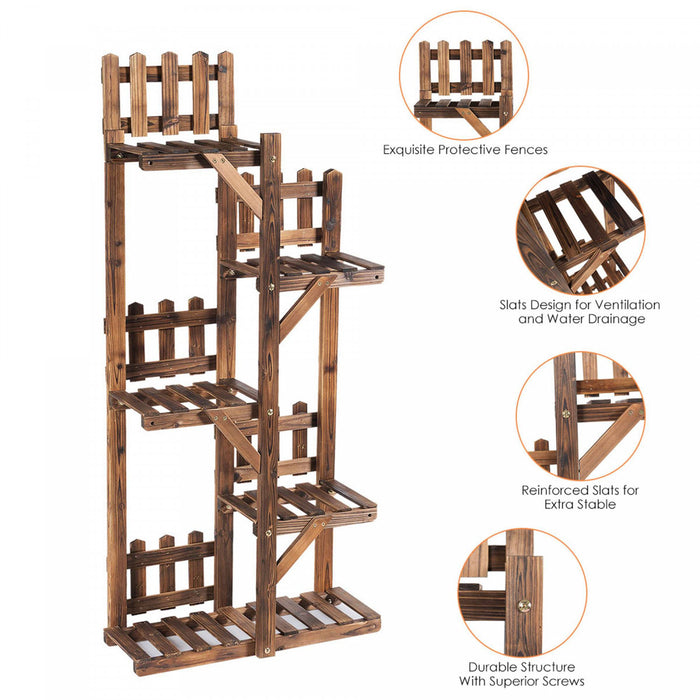 Etagere A Fleurs En Bois A 5 Niveaux, Support De Pots Avec Grande Capacite Pour Decoration, Porte-plantes Exterieur Ou Interieur En Couleur Marron, Presentoir Parfait Pour Maison, Jardin, Balcon