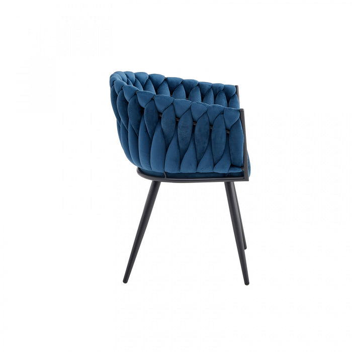 Chaise de salle à manger avec accoudoirs Hildy en velours bleu (ensemble de 2)