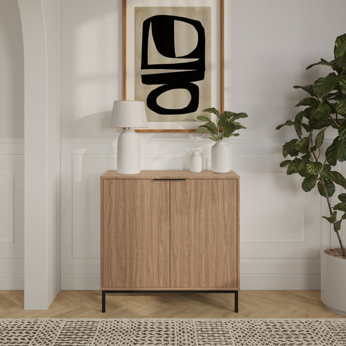Armoire de rangement mince Nordika à 2 portes - noyer clair