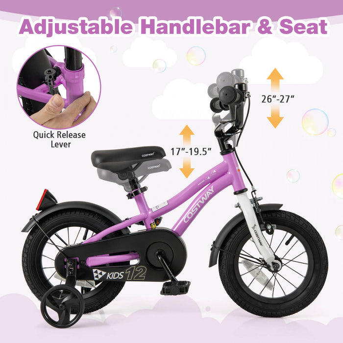 Costway 12\" Velo Pour Enfants Pour Garcons Et Filles De 3 A 4 Ans Avec Reflecteurs De Frein A Main Reglables Violet