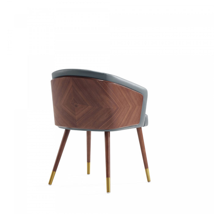 Chaise de salle a manger moderne en bois et cuir vegetalien Reeva en gris - Lot de 2