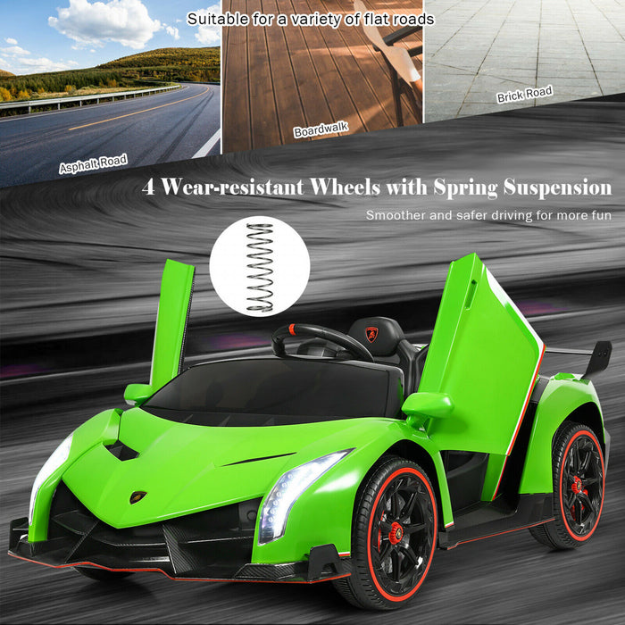 Costway 12v 2-siege Lamborghini Enfants Sous Licence Sur La Voiture W / RC & Swing Fonction Vert