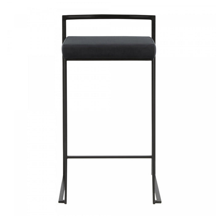 Tabouret superposable contemporain Fuji de hauteur comptoir en velours noir - ensemble de 2