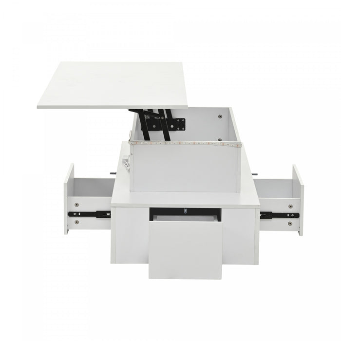 Daniel table basse relevable – table basse avec eclairage LED et 4 tiroirs, blanc