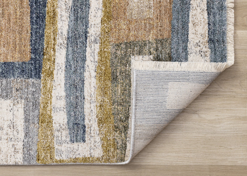 Carpette moderne et raffinée Macey grise, bleue et rouge - 5 pi 3 po x 7 pi 10 po