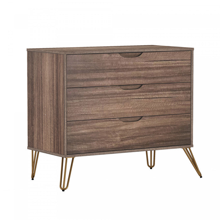 Commode Avira Mid-Century Modern 89 cm en brun (3 tiroirs)