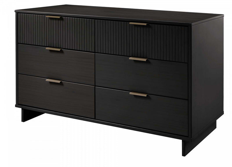 Commode Granville Moderne 55\" en noir (6 tiroirs)
