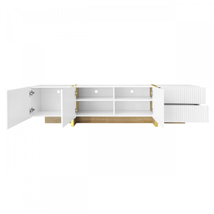 Emily 74.7\" Grand Cabinet TV de Rangement avec Portes et Tiroirs, Dore