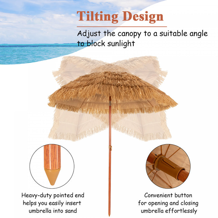 Costway Parasol de plage en paille de 6,5 pieds, inclinable, style tiki hawaien, patio portable