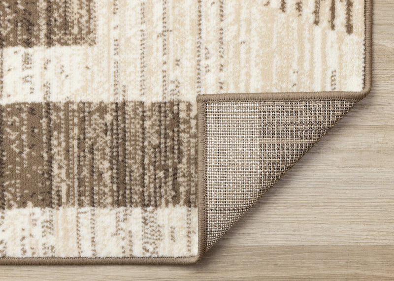 Carpette Forte brune, beige et crème à motif géométrique abstrait - 5 pi 3 po x 7 pi 5 po