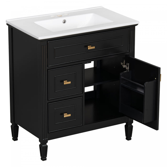 Olivia Meuble-lavabo de 30\" avec vasque en ceramique et bois caoutchouc massif, Noir