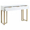 Horizon Modern Console Table with Geometric Drawers and Gold Frame, White/Gold | Horizon Table Console Moderne avec Tiroirs Geometriques et Cadre Dore, Blanc/Or