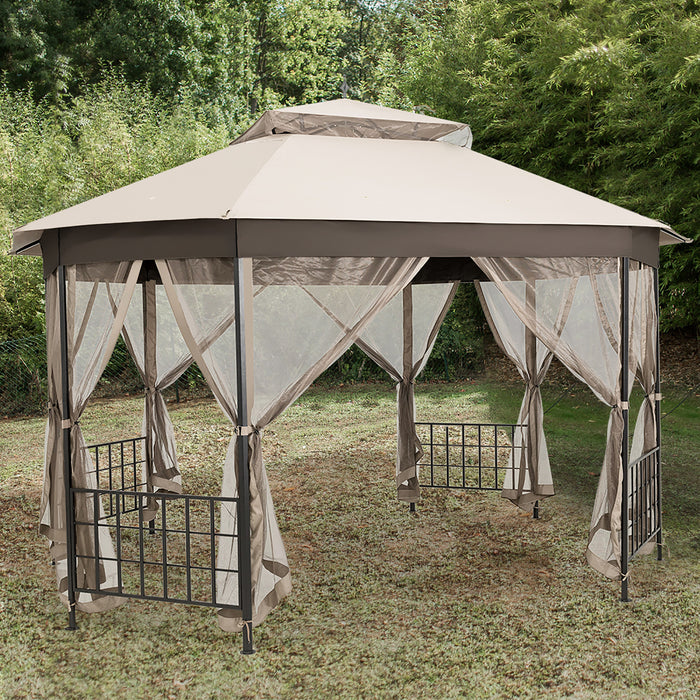 Marque Costway 304,8 Cm X 365,7 Cm Gazebo De Patio Octogonal Avec Double Auvent Et Parois Laterales En Filets
