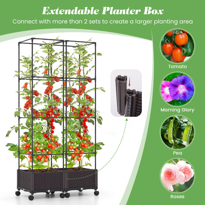 Costway 2 Pcs 67\" Planter Souleve Lit De Jardin Avec Planter Box & Trellis Hauteur Reglable