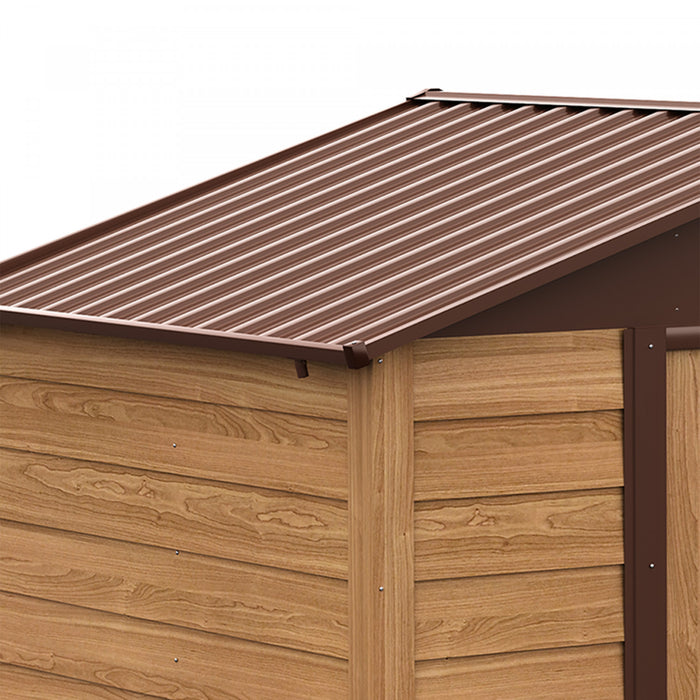 Outsunny Abri De Jardin Exterieur En Acier De 6.5' X 7.5' Avec Ventilation, Brun Avec Grain De Bois