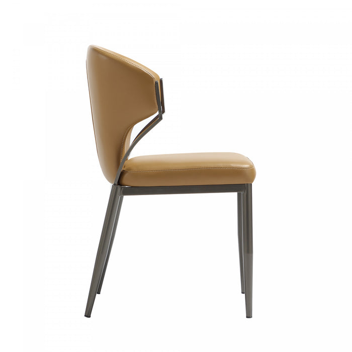 Chaise de salle a manger moderne en metal et cuir vegetalien Kirsten couleur camel - Lot de 2