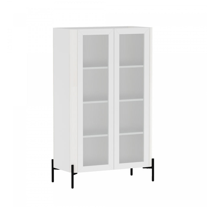 Armoire bibliotheque moderne Abbey 32\" en verre trempe blanc (4 etageres)