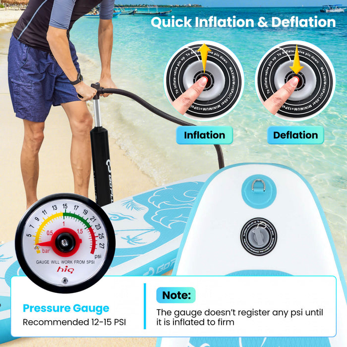 Petite Planche Gonflable De Sup Goplus, Planche De Pagaie Portable Avec Des Anneaux 5d