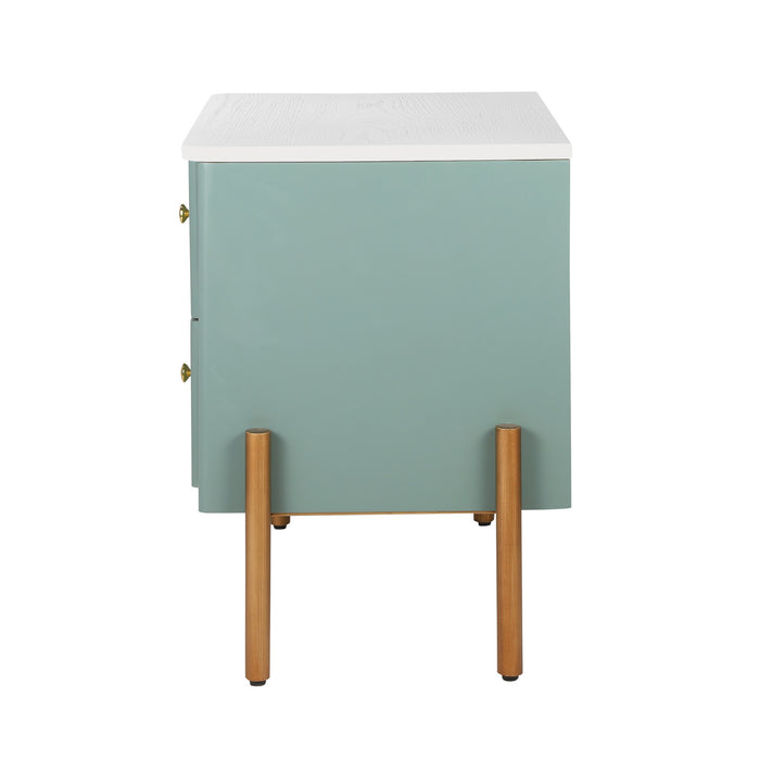 Lila Table de Nuit Moderne avec Tiroirs de Rangement et Poignees Metalliques, Vert