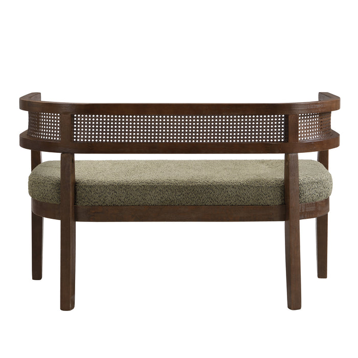 Rattan Causeuse Rembourree en Rotin 47.5 po avec Dossier Tisse Main, Vert, Noyer