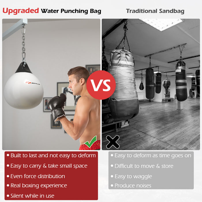 Sac De Frappe A Eau, Sac De Frappe De Boxe Avec Deux Crochet, Sac De Frappe Aquatique Avec Chaine Metallique, Reglable Boucles, Convient Pour Enfants Et Adolescents, Noir+blanc