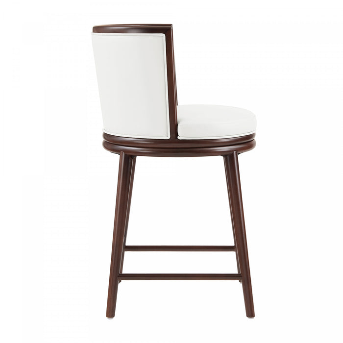 Tabouret de comptoir moderne en bois avec revetement en tissu blanc Evalyn