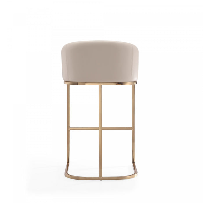 Tabouret de bar rembourre en metal style mid-century moderne Louvre, creme - Lot de 2