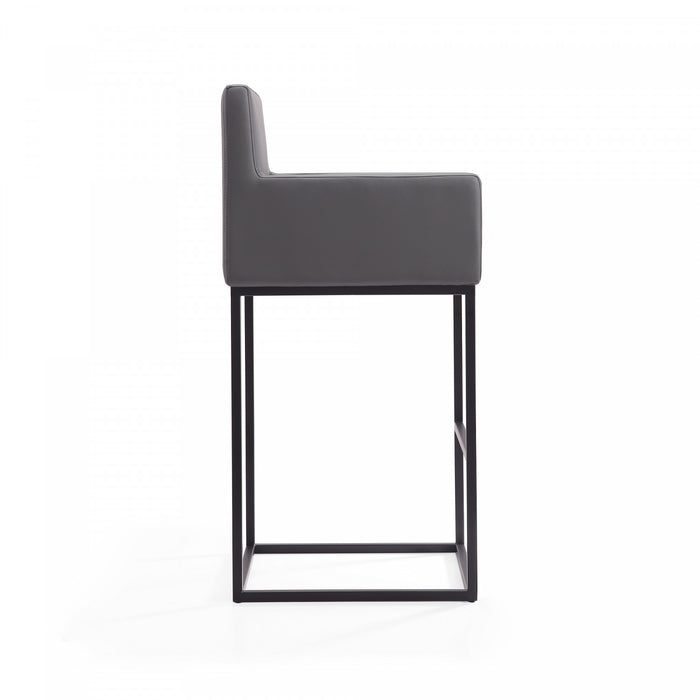Tabouret de bar rembourre en metal gris style mid-century modern Ambassador - Lot de 2