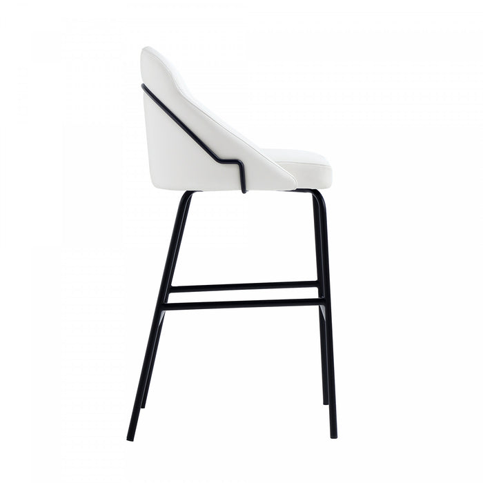 Tabouret de bar moderne en metal Gracie, rembourre, blanc et noir
