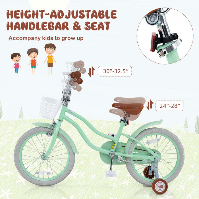 Costway 18\" Enfants Velo Tout-petit Velo Avec Roue D'entrainement Kickstand Pour 4-8 Ans Vert