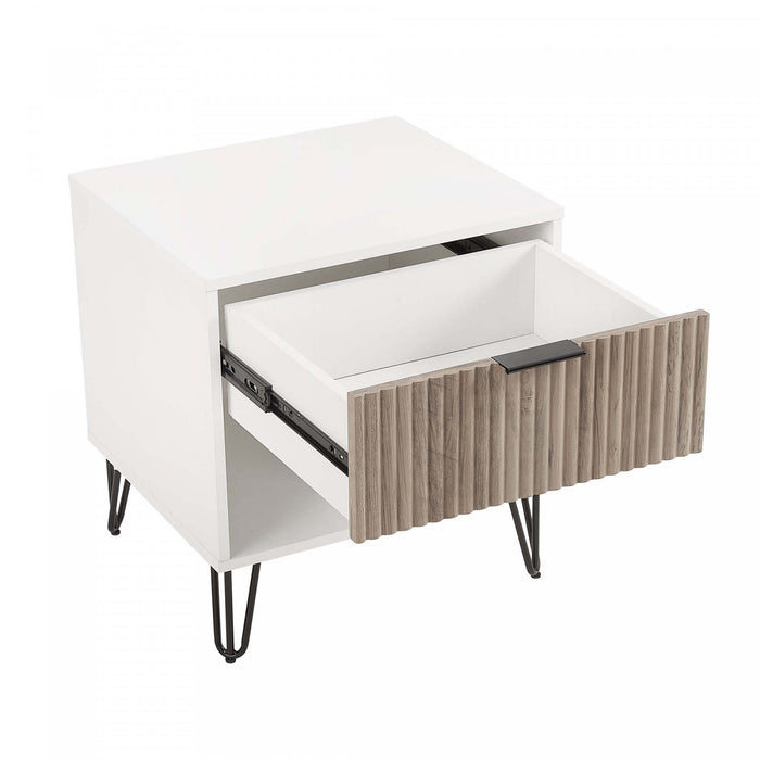 Table de nuit moderne Dumbo 20\" a rainures, gris rustique et blanc (1 tiroir) - Lot de 2