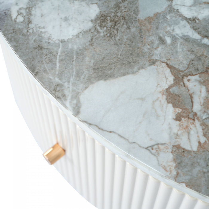 Table Basse Ronde Moderne Nelson De 31,5\" Avec 2 Tiroirs De Rangement, Blanc Casse