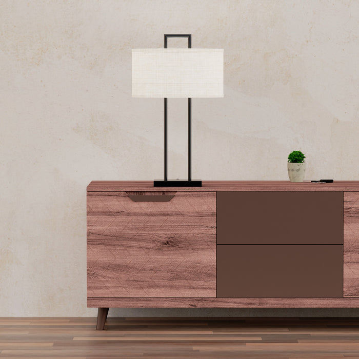 Lampe de table moderne noire de 25 po avec abat-jour texturé