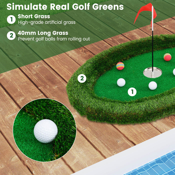 Costway Oval Flottant De Golf Vert Comprend Le Tapis De Golf Frappant 6 Balles De Golf Drapeau De Golf