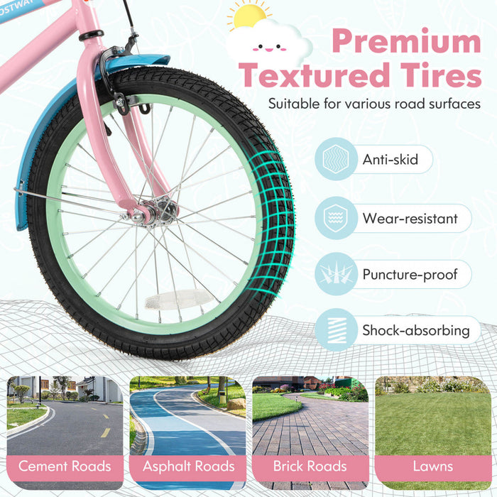 Costway 18\" Velo Pour Enfants Avec Guidon De Selle Reglable Roues D'entrainement Amovibles Frein A Main Rose
