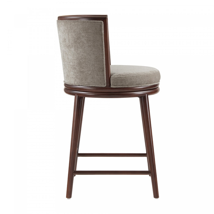 Tabouret de comptoir moderne en bois avec revetement en tissu, coloris colombe, Evalyn
