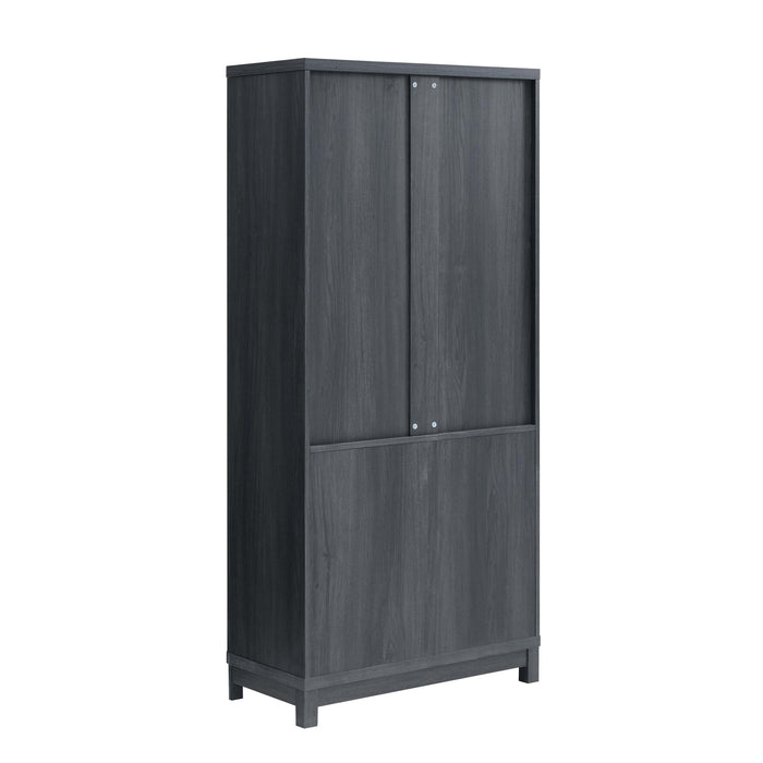 Armoire bibliotheque Jodie style mi-siecle moderne 79 cm en gris charbon (6 etageres) – Lot de 2