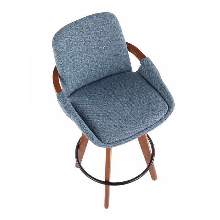 Tabouret de style du milieu du 20e siècle Cosmo de hauteur comptoir en tissu - noyer et bleu