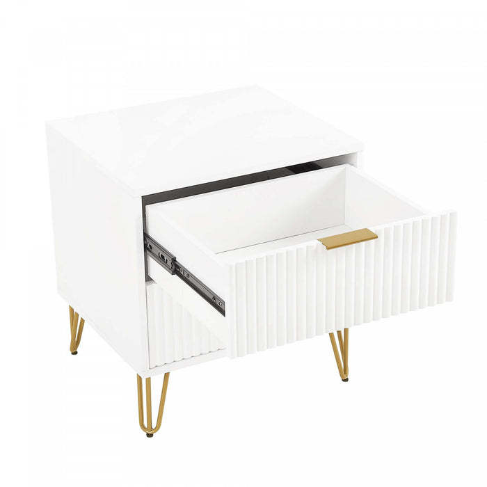 Table de nuit moderne Dumbo 20\" a cannelures en blanc (2 tiroirs)