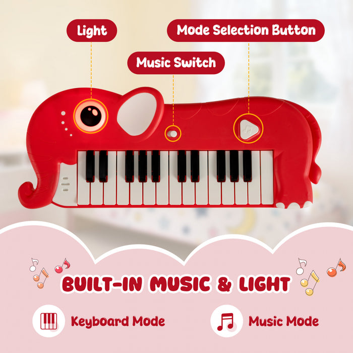 Costway Clavier de Piano pour Enfants 25 Touches en Forme d'Elephant, Jouet Piano Numerique avec Musique et Lumieres Integrees - Rouge
