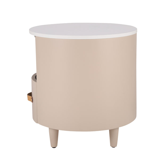 La table de nuit moderne Olivia au design incurve avec tiroir de rangement, couleur Haiki