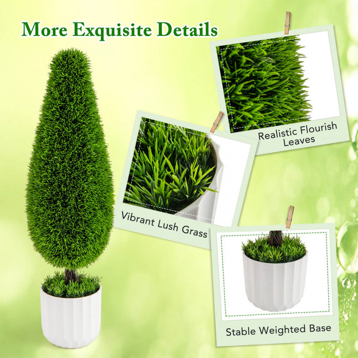 Costway 2 Pack Artificiel Cedre Plante 3 Ft Potted Teardrop Forme Bush Avec Premium Pe Feuilles