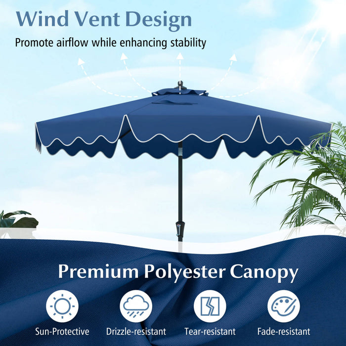 Parasol de patio Costway 9 pieds a deux niveaux de style marche avec toile anti-UV, marine