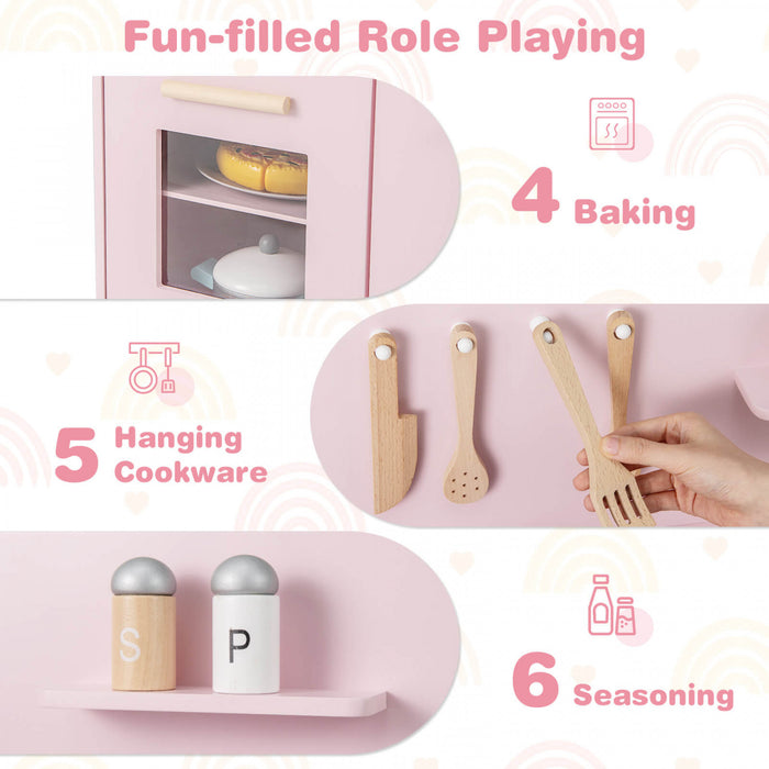 Costway Kids Kitchen Playset Avec Light Up Kitchen & Cooking Sounds Faucet D'evier De Four Rose