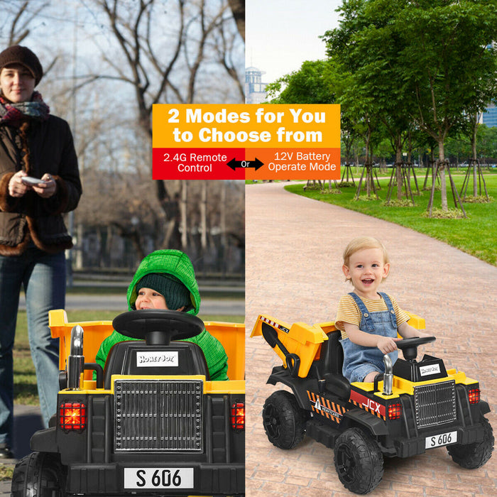 12v Batterie Enfants Rouler Sur Camion A Virure Rc Construction Tracteur W / Seau Electrique