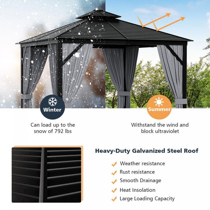 Costway 10’ X 10’ Patio Double Top Hardtop Gazebo Toit En Acier Galvanise Cadre En Aluminium