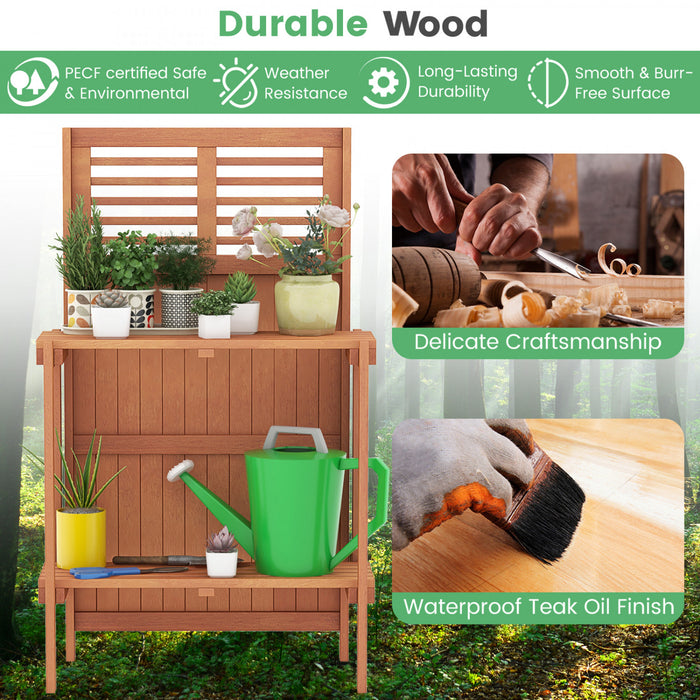 Table De Jardin Etanche En Bois Costway Avec Etagere De Stockage Ouverte A 2 Niveaux