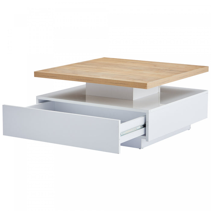Liam table basse pivotante – table avec plateau rotatif a 360°, blanc