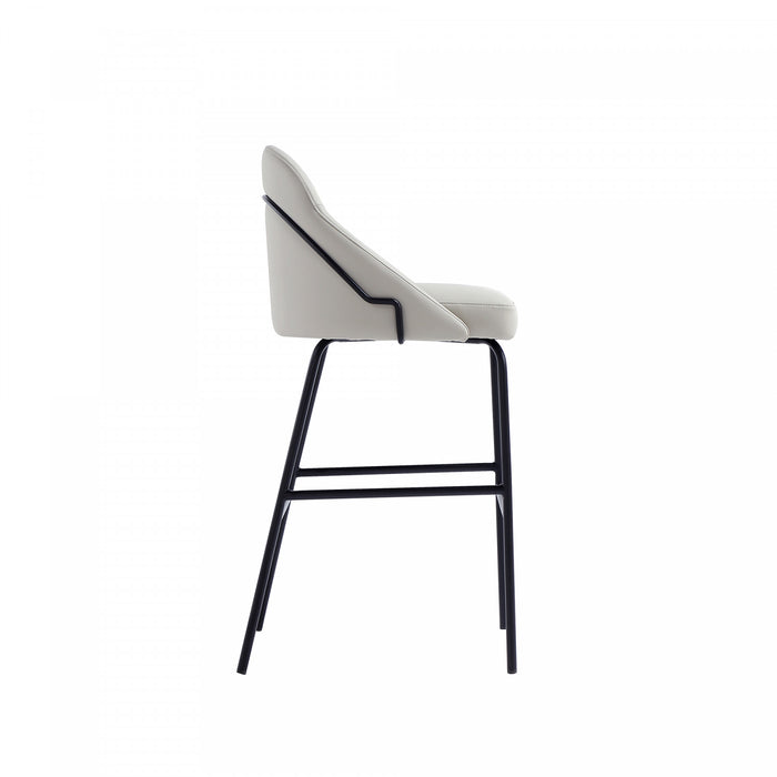 Tabouret de bar moderne en metal Gracie avec revetement en tissu, gris pierre et noir